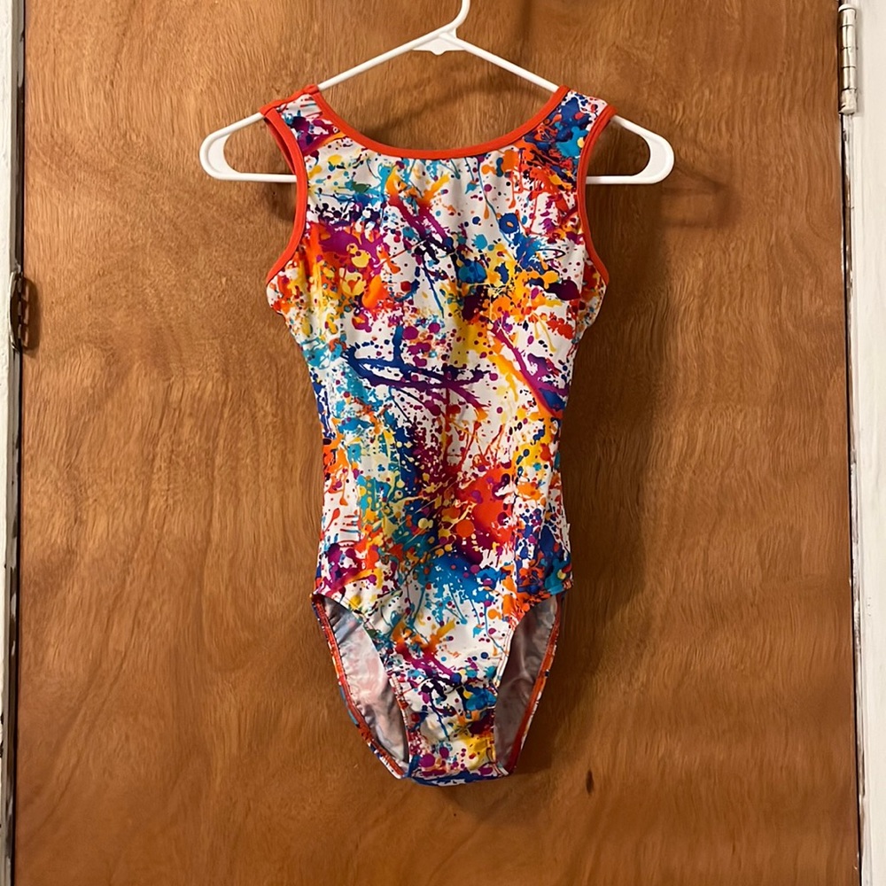 Paint splatter gymnastics leotard